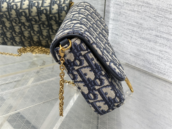 CD Saddle Pouch With Chain Blue Dior Oblique Jacquard