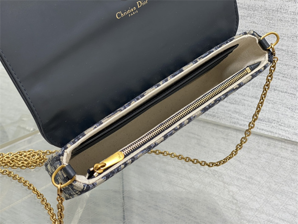 CD Saddle Pouch With Chain Blue Dior Oblique Jacquard