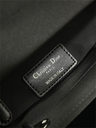 CD Mini Lady Dior Bag Satin With Crystal Cannage Silver Tone Metal Black