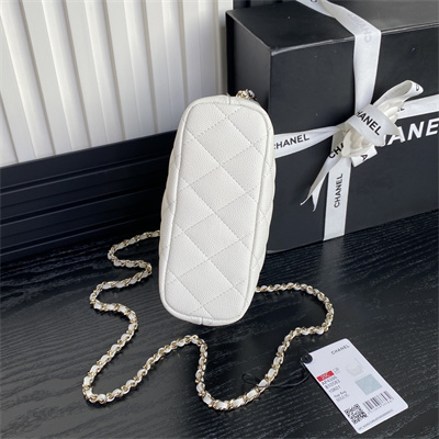 Chanel Small Hobo Bag Grained Calfskin & Gold-Tone Metal White AP4386
