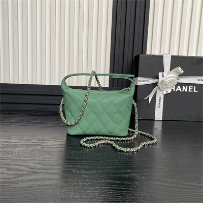 Chanel Small Hobo Bag Grained Calfskin & Gold-Tone Metal Green AP4386