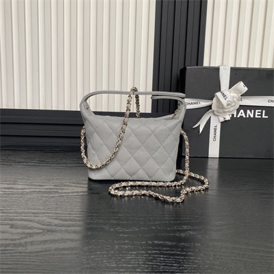 Chanel Small Hobo Bag Grained Calfskin & Gold-Tone Metal Grey AP4386
