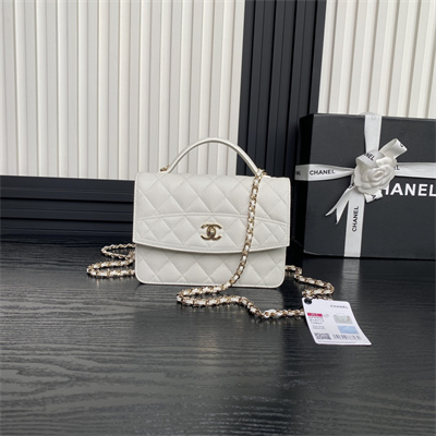 Chanel Clutch with Chain Grained Calfskin & Gold-Tone Metal White AP4406