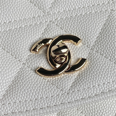 Chanel Clutch with Chain Grained Calfskin & Gold-Tone Metal White AP4406