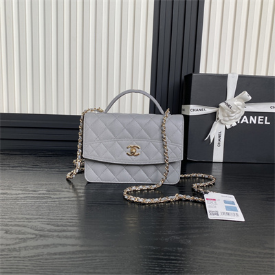 Chanel Clutch with Chain Grained Calfskin & Gold-Tone Metal Grey AP4406
