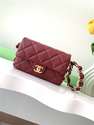 Cha.nel Small Flap Bag Lambskin & Gold-Tone Metal Burgundy AS5174