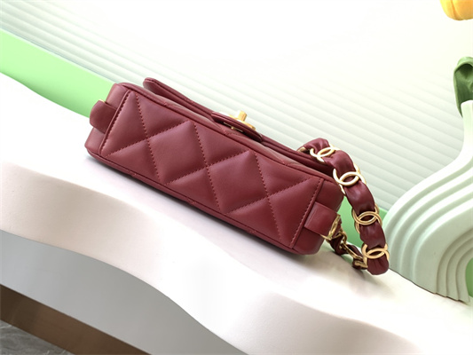 Cha.nel Small Flap Bag Lambskin & Gold-Tone Metal Burgundy AS5174