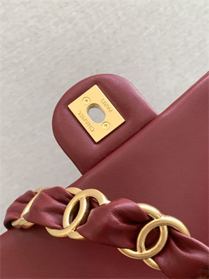 Cha.nel Small Flap Bag Lambskin & Gold-Tone Metal Burgundy AS5174