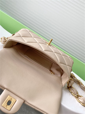 Cha.nel Small Flap Bag Lambskin & Gold-Tone Metal Beige AS5174