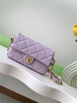 Cha.nel Small Flap Bag Lambskin & Gold-Tone Metal Lt Purple AS5174