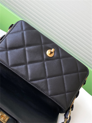 Cha.nel Small Flap Bag Lambskin & Gold-Tone Metal Black AS5174
