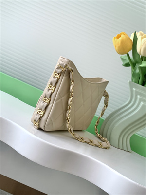 Cha.nel Hobo Handbag Lambskin & Gold-Tone Metal Beige AS5177
