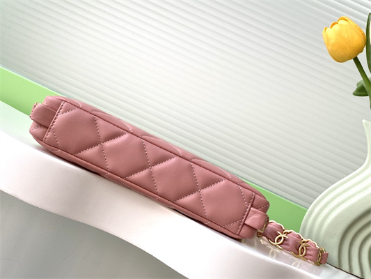 Cha.nel Hobo Handbag Lambskin & Gold-Tone Metal Pink AS5177