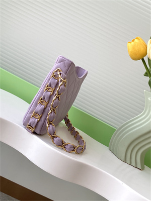 Cha.nel Hobo Handbag Lambskin & Gold-Tone Metal Lt Purple AS5177