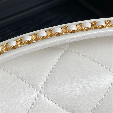 Chanel Mini Flap Bag With Top Handle Lambskin Gold Tone Metal White Color AS5298