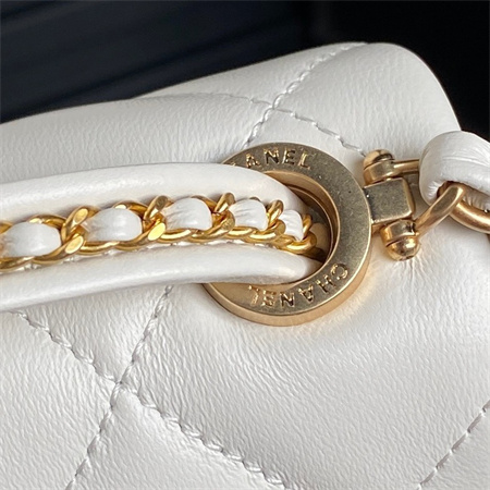 Chanel Mini Flap Bag With Top Handle Lambskin Gold Tone Metal White Color AS5298