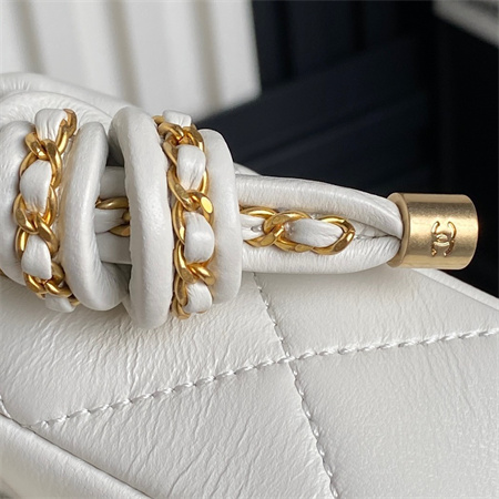 Chanel Mini Flap Bag With Top Handle Lambskin Gold Tone Metal White Color AS5298