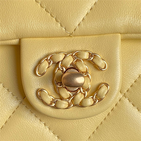 Chanel Mini Flap Bag With Top Handle Lambskin Gold Tone Metal Yellow Color AS5298