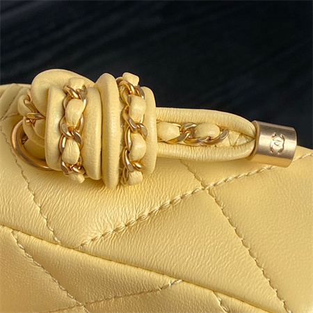 Chanel Mini Flap Bag With Top Handle Lambskin Gold Tone Metal Yellow Color AS5298