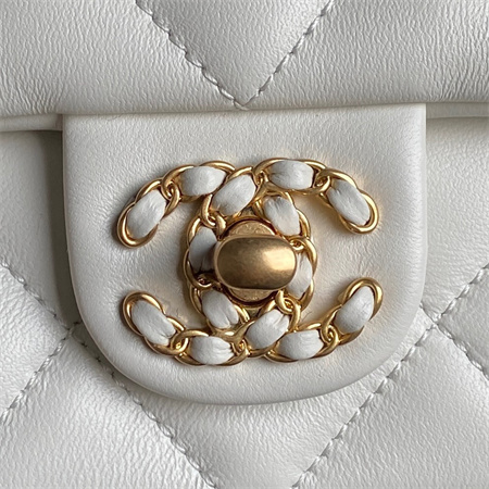 Chanel Flap Bag With Top Handle Lambskin Gold Tone Metal White Color AS5317