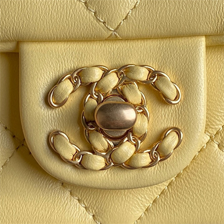 Chanel Flap Bag With Top Handle Lambskin Gold Tone Metal Yellow Color AS5317