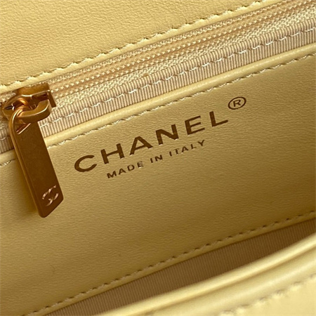 Chanel Flap Bag With Top Handle Lambskin Gold Tone Metal Yellow Color AS5317