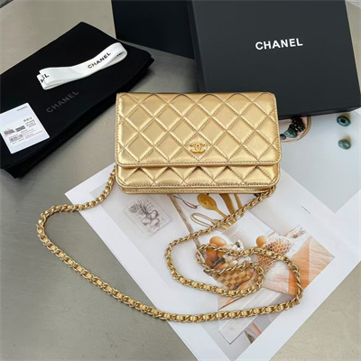 Chanel Wallet On Chain Lambskin Gold Tone Metal Gold AP0250