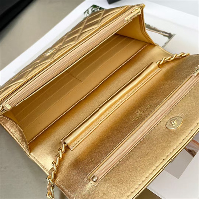 Chanel Wallet On Chain Lambskin Gold Tone Metal Gold AP0250