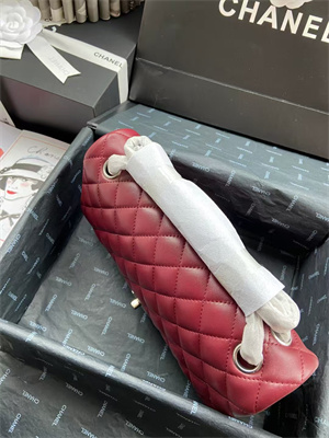 Chanel Medium Classic Flap Bag Lambskin Silver Tone Metal Burgundy 01112