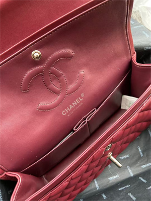 Chanel Medium Classic Flap Bag Lambskin Silver Tone Metal Burgundy 01112