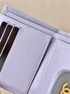 Chanel Small Flap Wallet Tri-Fold Grained Calfskin Gold Tone Metal Lt Purple A82288