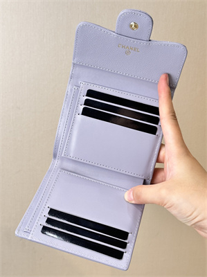 Chanel Small Flap Wallet Tri-Fold Grained Calfskin Gold Tone Metal Lt Purple A82288