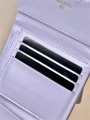 Chanel Small Flap Wallet Tri-Fold Grained Calfskin Gold Tone Metal Lt Purple A82288