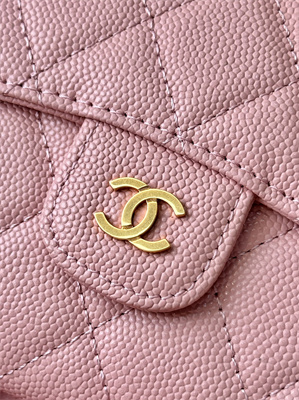 Chanel Small Flap Wallet Tri-Fold Grained Calfskin Gold Tone Metal Pink A82288