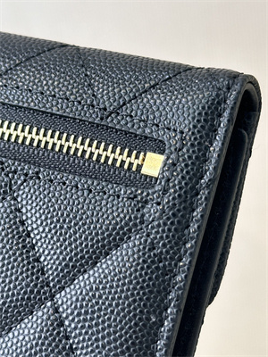 Chanel Small Flap Wallet Tri-Fold Grained Calfskin Gold Tone Metal Black A82288