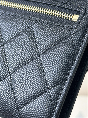 Chanel Small Flap Wallet Tri-Fold Grained Calfskin Gold Tone Metal Black A82288