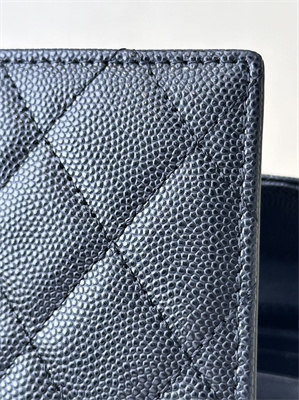 Chanel Small Flap Wallet Tri-Fold Grained Calfskin Gold Tone Metal Black A82288