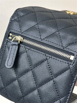 Chanel Small Flap Wallet Tri-Fold Grained Calfskin Gold Tone Metal Black A82288