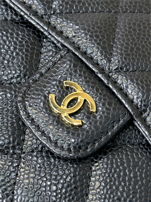 Chanel Small Flap Wallet Tri-Fold Grained Calfskin Gold Tone Metal Black A82288 (big grain)