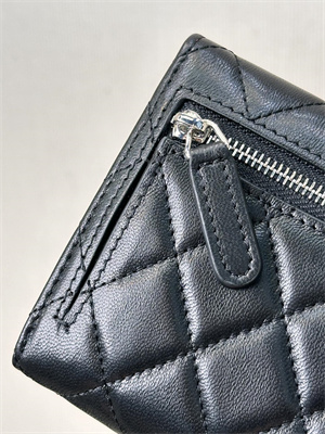 Chanel Small Flap Wallet Tri-Fold Lambskin Silver Tone Metal Black A82288