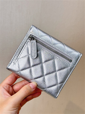 Chanel Small Flap Wallet Tri-Fold Lambskin Silver Tone Metal Silver A82288