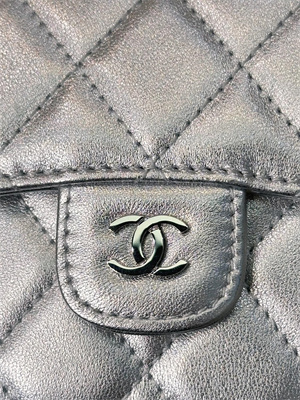Chanel Small Flap Wallet Tri-Fold Lambskin Silver Tone Metal Silver A82288