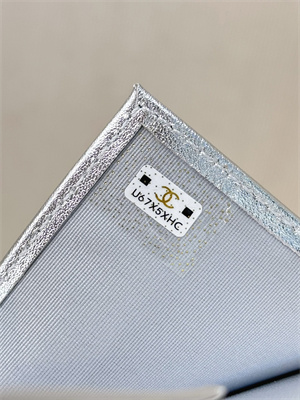 Chanel Small Flap Wallet Tri-Fold Lambskin Silver Tone Metal Silver A82288