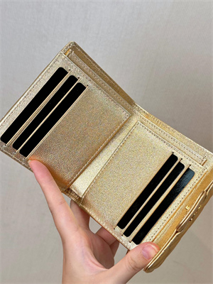 Chanel Small Flap Wallet Tri-Fold Lambskin Gold Tone Metal Gold A82288