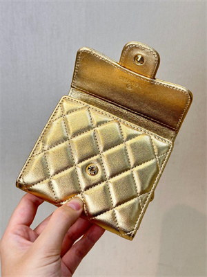 Chanel Small Flap Wallet Tri-Fold Lambskin Gold Tone Metal Gold A82288
