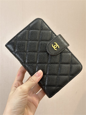 Chanel Snap Wallet Grained Calfskin Gold Tone Metal Black A48667