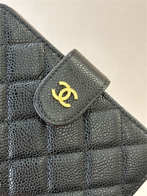 Chanel Snap Wallet Grained Calfskin Gold Tone Metal Black A48667