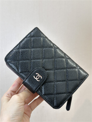 Chanel Snap Wallet Grained Calfskin Silver Tone Metal Black A48667