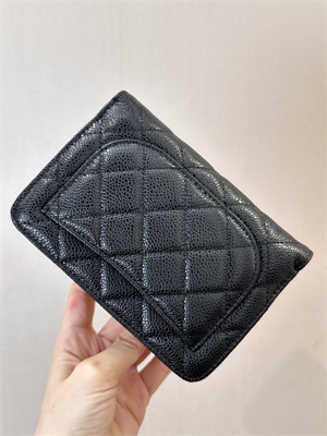 Chanel Snap Wallet Grained Calfskin Silver Tone Metal Black A48667