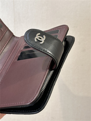 Chanel Snap Wallet Lambskin Silver Tone Metal Black A48667